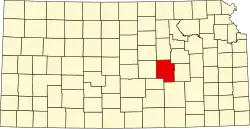 Map of Kansas highlighting Marion County