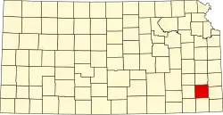 Map of Kansas highlighting Neosho County