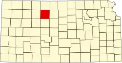 Map of Kansas highlighting Rooks County