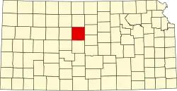 Map of Kansas highlighting Russell County