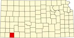 Map of Kansas highlighting Seward County