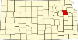Map of Kansas highlighting Shawnee County