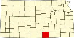 Map of Kansas highlighting Sumner County