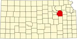 Map of Kansas highlighting Wabaunsee County