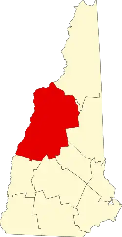 Map of New Hampshire highlighting Grafton County