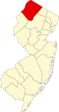 Map of New Jersey highlighting Sussex County