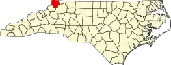 State map highlighting Ashe County