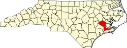 State map highlighting Craven County