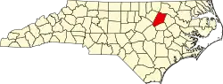 State map highlighting Nash County