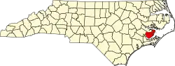State map highlighting Pamlico County