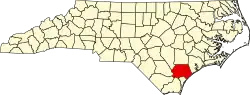 State map highlighting Pender County