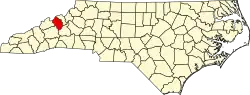 State map highlighting Yancey County