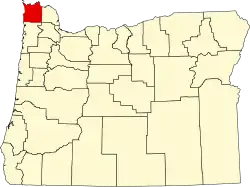 Map of Oregon highlighting Clatsop County