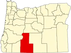Map of Oregon highlighting Klamath County