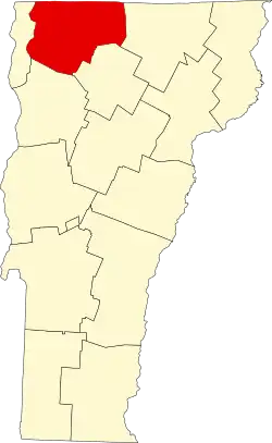 Map of Vermont highlighting Franklin County