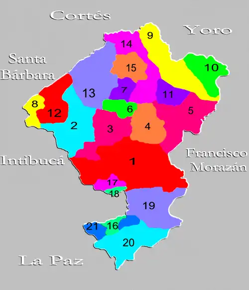 Mapa administrativo de Comayagua