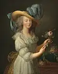 لوحة لماري انطوانيت بثوبها الشهير من الموسلين، عام 1783م.