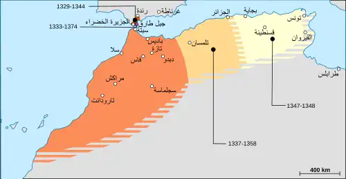 سلالة المرينيينخلال أقصى اتساع لها (منتصف القرن 14).