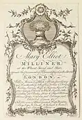 Trade card for Mary Elliott, milliner, 1757