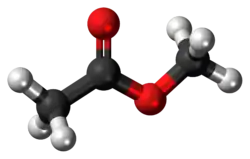 Ball-and-stick model of the methyl acetate molecule
