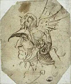 Sketch of a head in a parade helmet, ميكيلانجيلو, ق. 1500