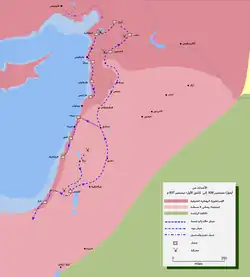 Map detailing the route of خالد بن الوليد's invasion of Northern Syria