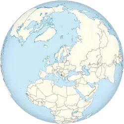 Map showing Montenegro in an orthographic projection
