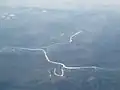 صُورَة مِن الجَوِّ لمَصَبّ السَّار في نَهر الموزيل في بَلدَة كونتس غَرب جُمهُوريَّة أَلمَانيَا الاِتّحاديّة.