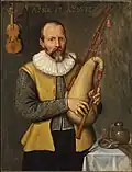 Dutch musician wears a jerkin with ribbon points as fasteners, 1632