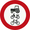C9: No access for riders, cattle, wagons, motor vehicles not able to exceed a speed of 25 km/h, microcars, bicycles, mopeds or invalid carriages
