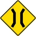 New Zealand narrow bridge warning sign (one way bridges also have priority signs)