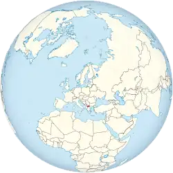 Map showing North Macedonia in an orthographic projection