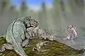 رسم تخيلي لحيوانات الإستمنوسوكوس والفانتوساوروس.