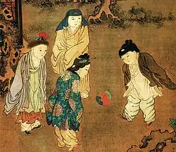 لوحة من سلالة سونغ كتبها Su Hanchen (حوالي 1130-1160)، تصور الأطفال الصينيين وهم يلعبون لعبة تسوجو