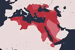 الخريطة العثمانية بعد الحرب حيث يظهر الأرضي التي احتلت