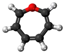 Ball-and-stick model of the oxepin molecule