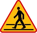 Poland pedestrian crossing ahead sign.