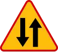 Poland two-way traffic sign.