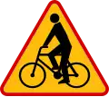 Poland bicycle crossing warning sign.