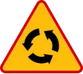 Roundabout ahead sign in Poland.