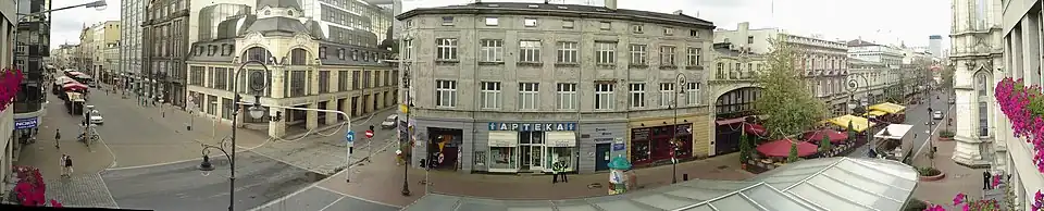 Vista panoramica di Ulica (via) Piotrkowska, centro politico e commerciale della città polacca