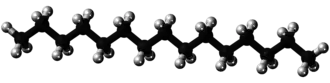 Ball-and-stick model of the pentadecane molecule