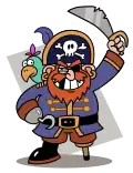 Stereotypical cartoon pirate sporting the skull-and-crossbones on his hat
