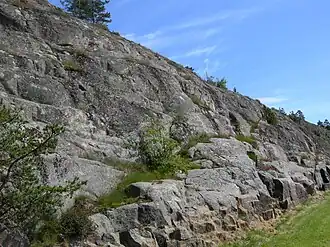 Glacially plucked granitic bedrock near Mariehamn.