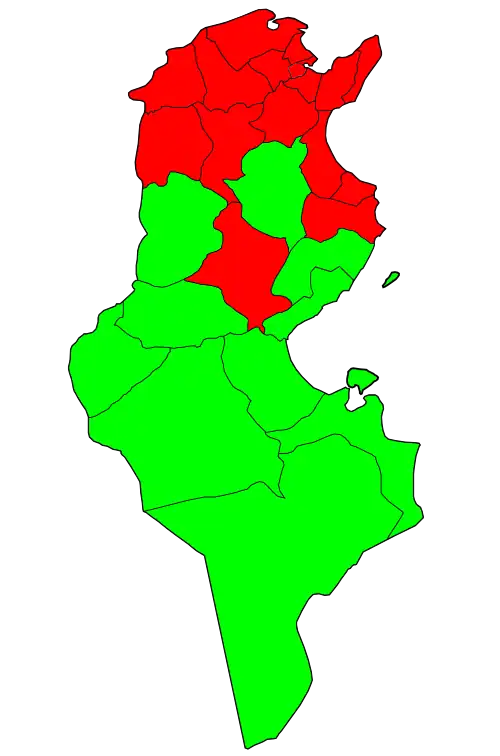 المترشحين المتصدرين في الدوائر الانتخابية في تونس حسب الأصوات في الدورة الثانية: &nbsp;&nbsp;الباجي قائد السبسي (17 دائرة)
 &nbsp;&nbsp;المنصف المرزوقي (10 دوائر)