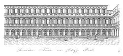 ارتفاع Procuratie Nuove ( c. 1580 ) ، مطبوعة من Quadri-Moretti (1831)