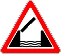 Russia and Latvia draw bridge ahead sign.