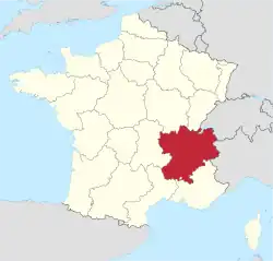 Location of the رون ألب region in France