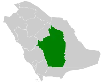 خريطة تُظهر موقع منطقة الرياض في السعودية