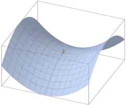 النقطة الحمراء تمثل نقطة سرج للدالة 
  
    
      
        f
        (
        x
        ,
        y
        )
        =
        
          x
          
            2
          
        
        +
        
          y
          
            2
          
        
      
    
    {\displaystyle f(x,y)=x^{2}+y^{2}}